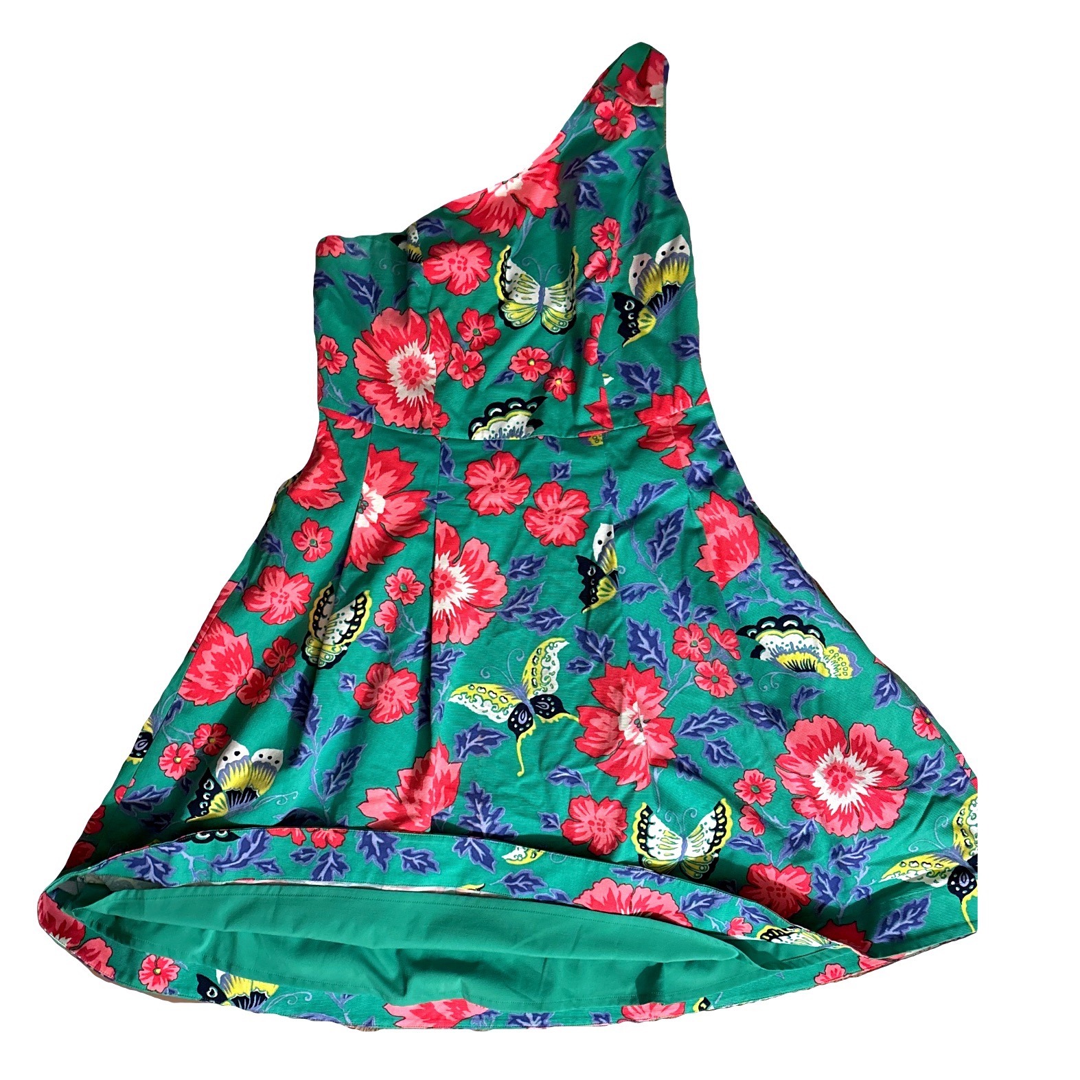 Rsvp By Talbots Green Floral Butterfly One Shoulder Bow Dress Petite 10p